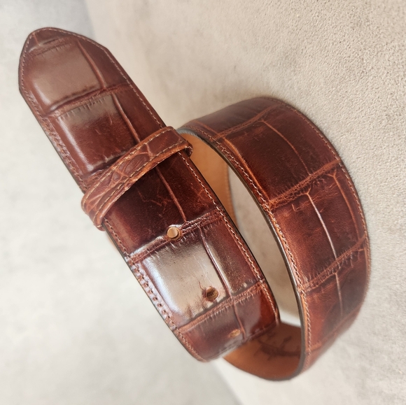 Vintage 90s Foree Hunsicker belt strap S brown leather croc embossed Medalias - Picture 6 of 11